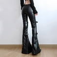 thumbnail image 3 of Lace Stitching Leather Bell-bottom Pants, 3 of 5