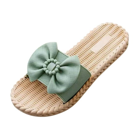 

QYZEU Sandlas for Women Women Casual Sandals with Arch Support Women Sandals Fashion Bow Decoration Indoor And Outdoor Non Slip Light Comfortable Flat Beach Shoes