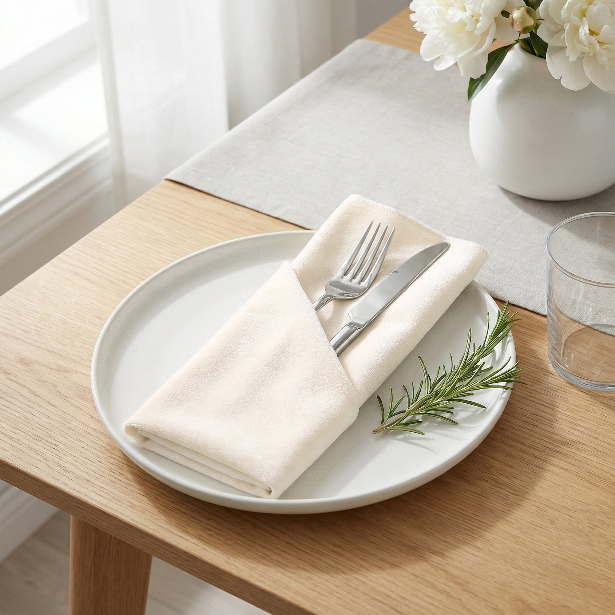 Unique Bargains 12 Pack Soft Durable Velvet Cloth Napkins for Parties Beige 18"x18"