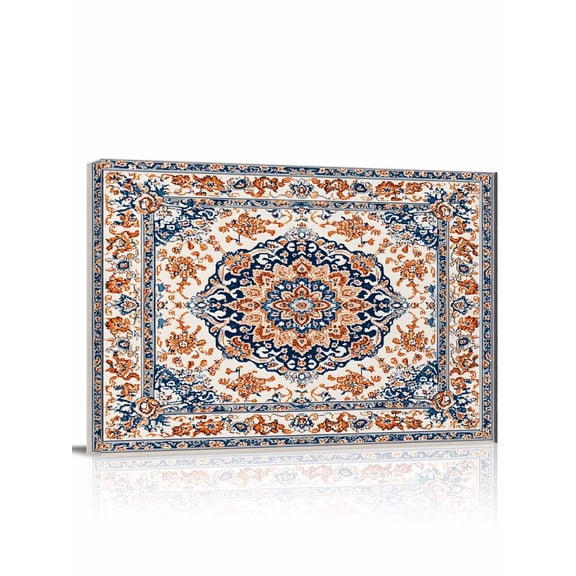 Blue Burnt Orange Boho Wall Art for Living Room,Canvas Picture Wall Decor for Bathroom Bedroom,Antique Southwestern Ethnic Painting Artwork for Office Kitchen Hallway Dining Room Home Decor 16"x20"