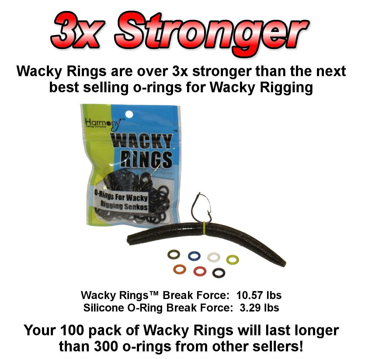 100 orings for 6 Senkos Select Color Wacky Rings O-Rings for Wacky Rigging Senko Worms 