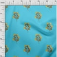 thumbnail image 2 of oneOone Cotton Jersey Turquoise Blue Fabric Leaves & Flower Floral Craft Projects Decor Fabric Printed By The Yard 58 Inch Wide, 2 of 4