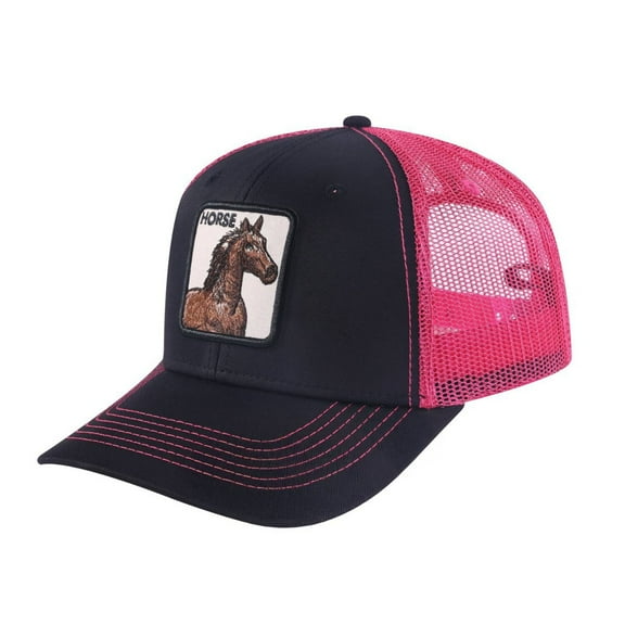 Unisex Embroidered The Horse, 6-Panel Trucker Hat, Black/Pink, Adjustable Fit