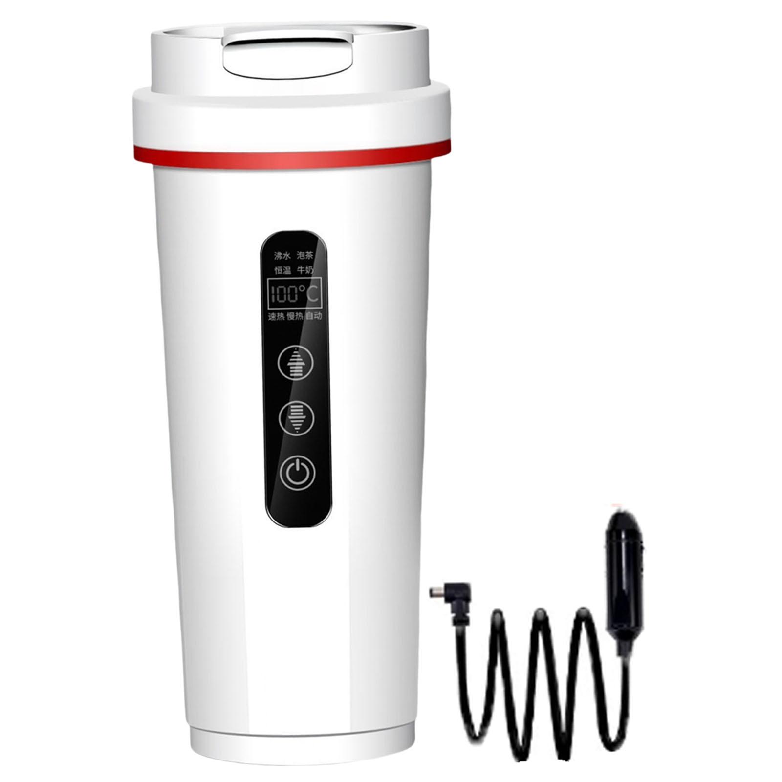 Fiocias Car Electric Kettle Small Hot Variable Temp Control for Camping Truck Heated Mug White