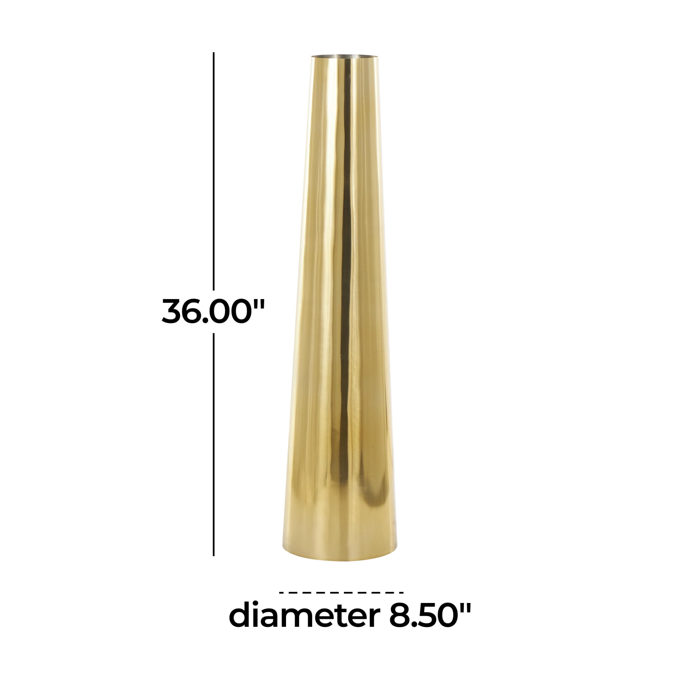 DecMode 36" Tall Floor Cone Gold Stainless Steel Metal Vase