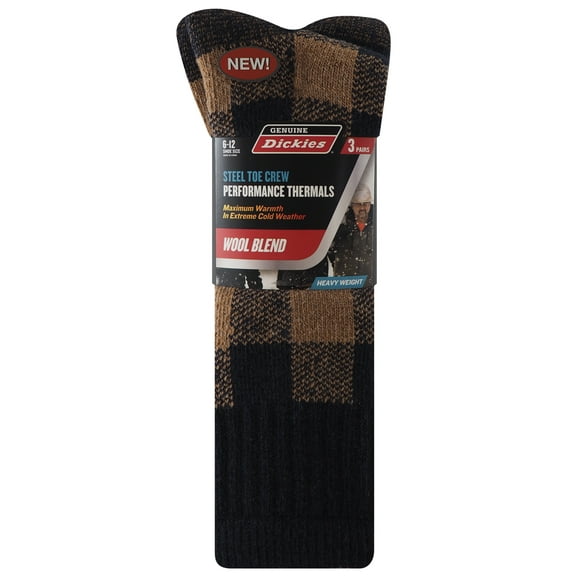 Genuine Dickies Wool Buffalo Plaid Thermal Crew, 3 Pack, Shoe Size 6-12