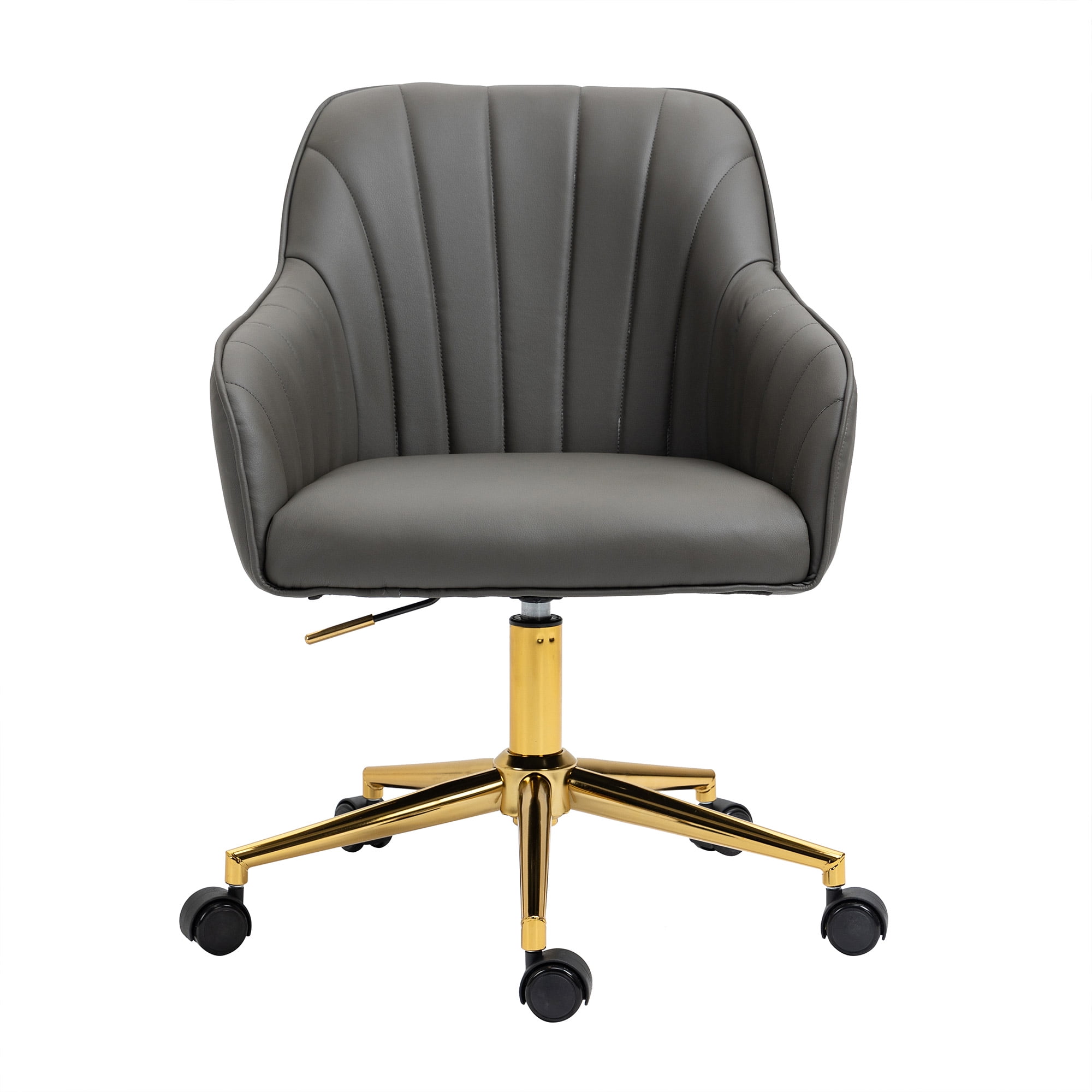 Home Office Desk Chair, PU Leather Bedroom Chair, Adjustable Swivel Armchair with Wheels, Modern