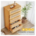 thumbnail image 3 of Rattan 5 Drawer Dresser, 47" Tall Boho Chest of Drawers with Golden Handles, Wood Dresser for Bedroom, Entryway, Holds 300lbs, Oak Finish 15.7"D x 28.7"W x 47.2"H (5 Drawers), 3 of 7