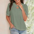 thumbnail image 4 of Tops for Women Short Sleeve Eyelet Embroidery Hollow Out Round-Neck Solid Color T-shirt Army Green M, 4 of 6