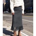 thumbnail image 5 of Suede Skirts for Women Fall Winter Midi Pencil Skirt with Tassel Dark Gray XL, 5 of 7