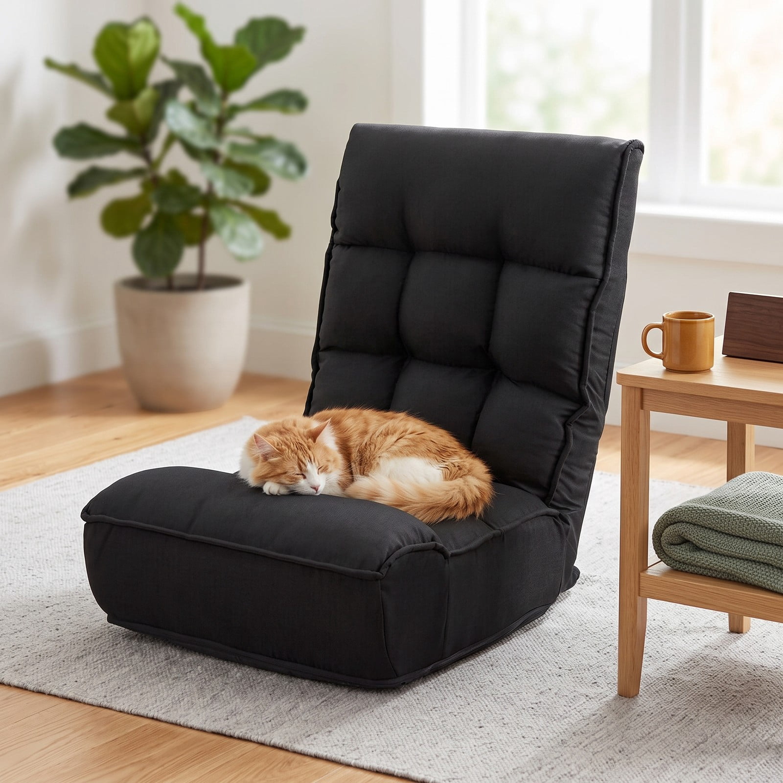 Furnibear 4-Position Adjustable Folding Floor Chair, Foldable Lazy Sofa Gaming Recliner with Steel Frame for Reading Watching TV, 286 lbs Capacity, Black