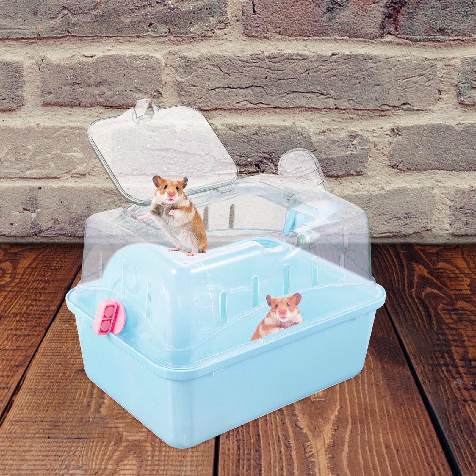 QIFULL Portable Sky Blue Small Pet Carrier Cage Plastic Hamster Travel Box for Outdoor Use