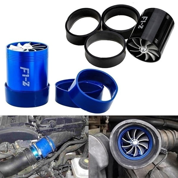 Evgatsauto Aluminum Car Air Intake Turbonator Dual Fan Turbine Super Charger Gas Fuel Saver Turbo Charger 3 Rubber Holder Blue