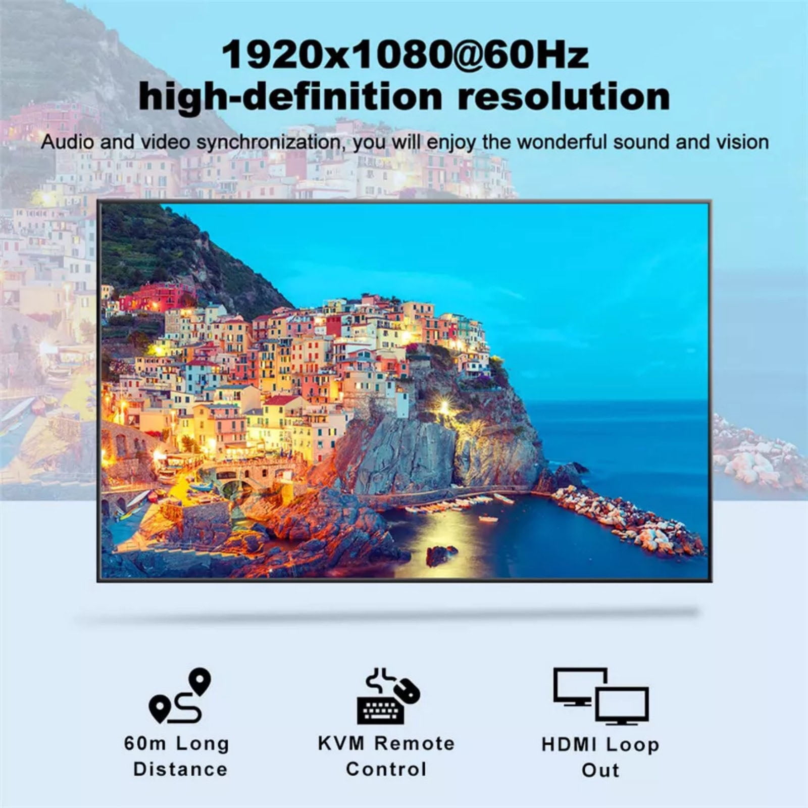 GUYUTING USB KVM Extender HD Over Cat5e/6 1080p 60Hz 196ft Keyboard Mouse Control Zero Latency Plug and Play