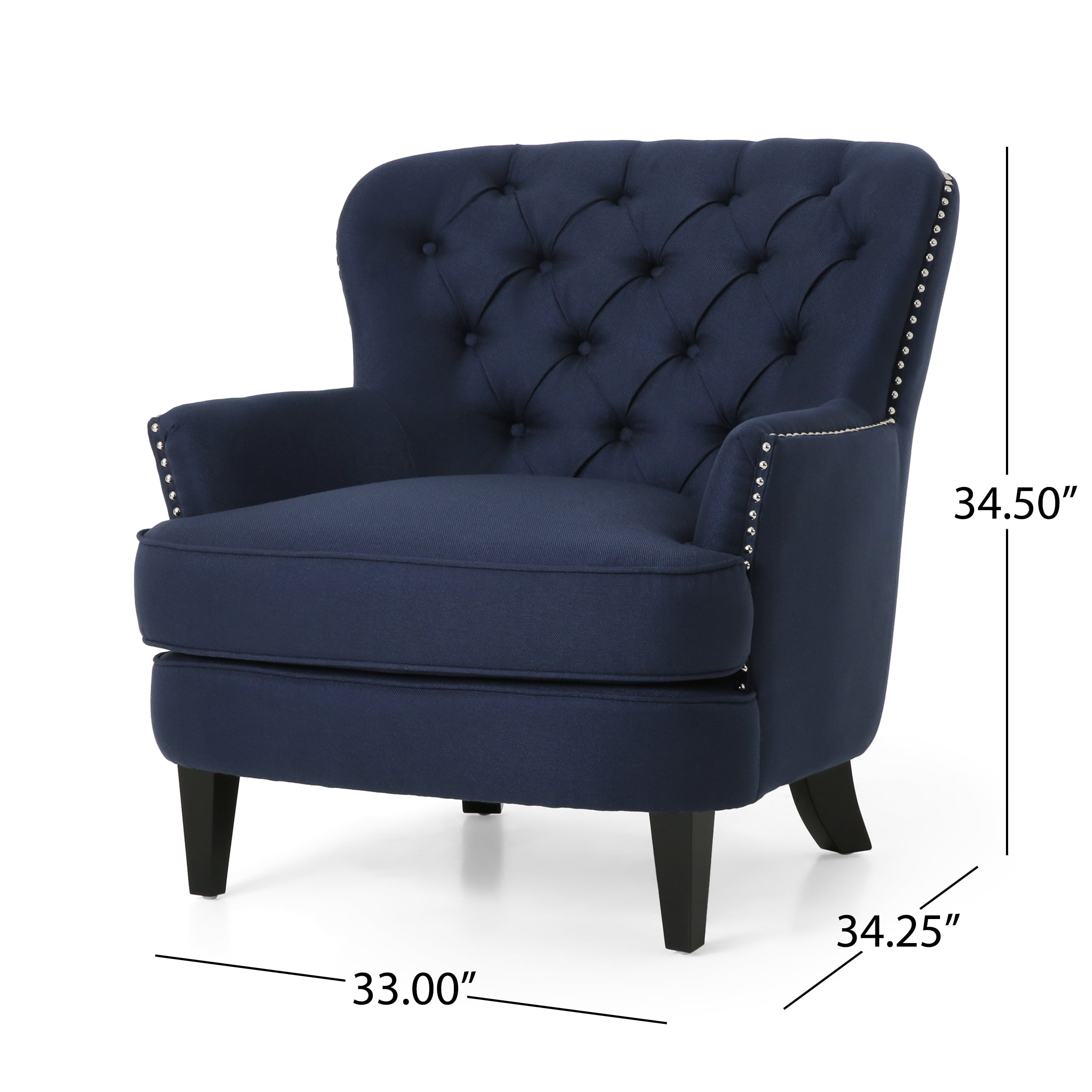 Noble House Caleb Fabric Club Chair and Ottoman Seating Set, Blue, Dark Brown