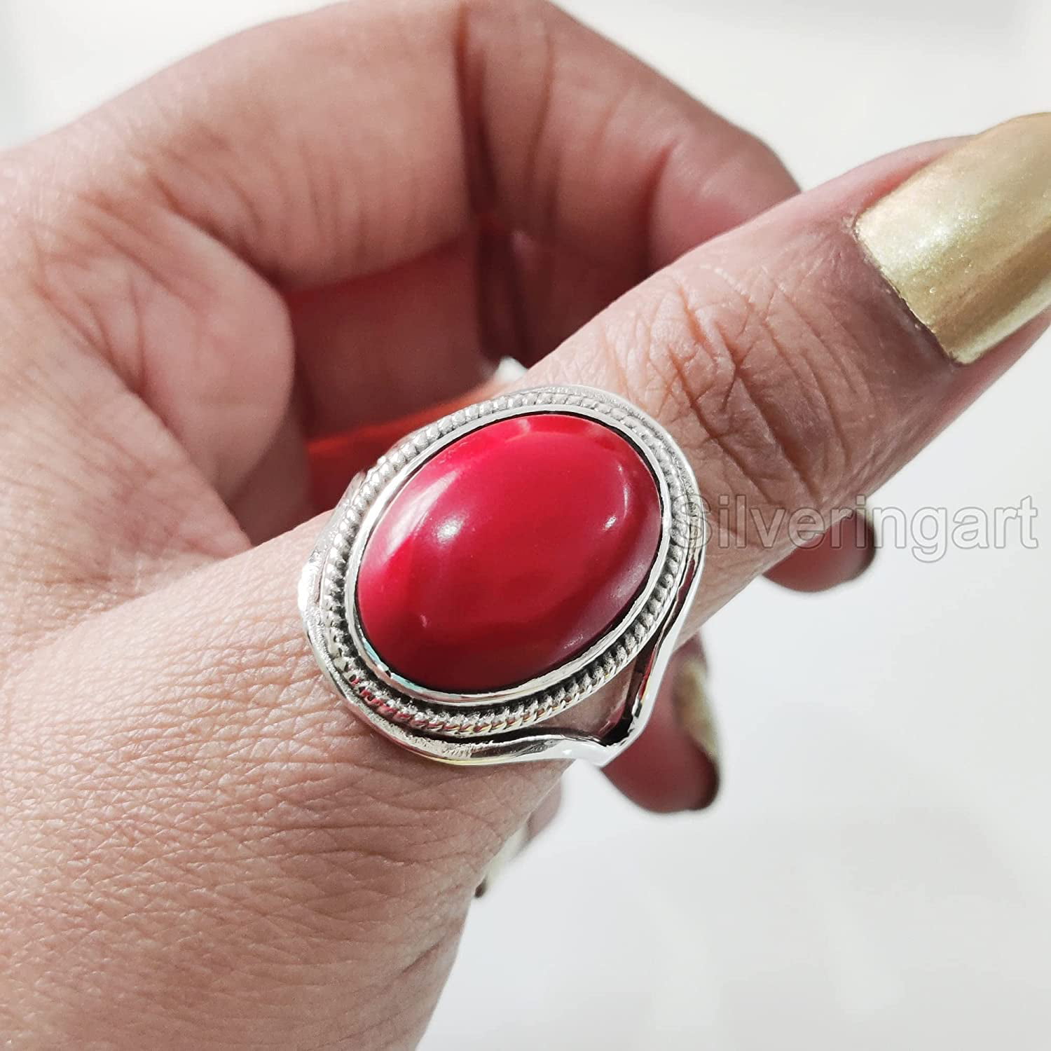 Macklowe Gallery | Red Coral and Diamond Ring — MackloweGallery