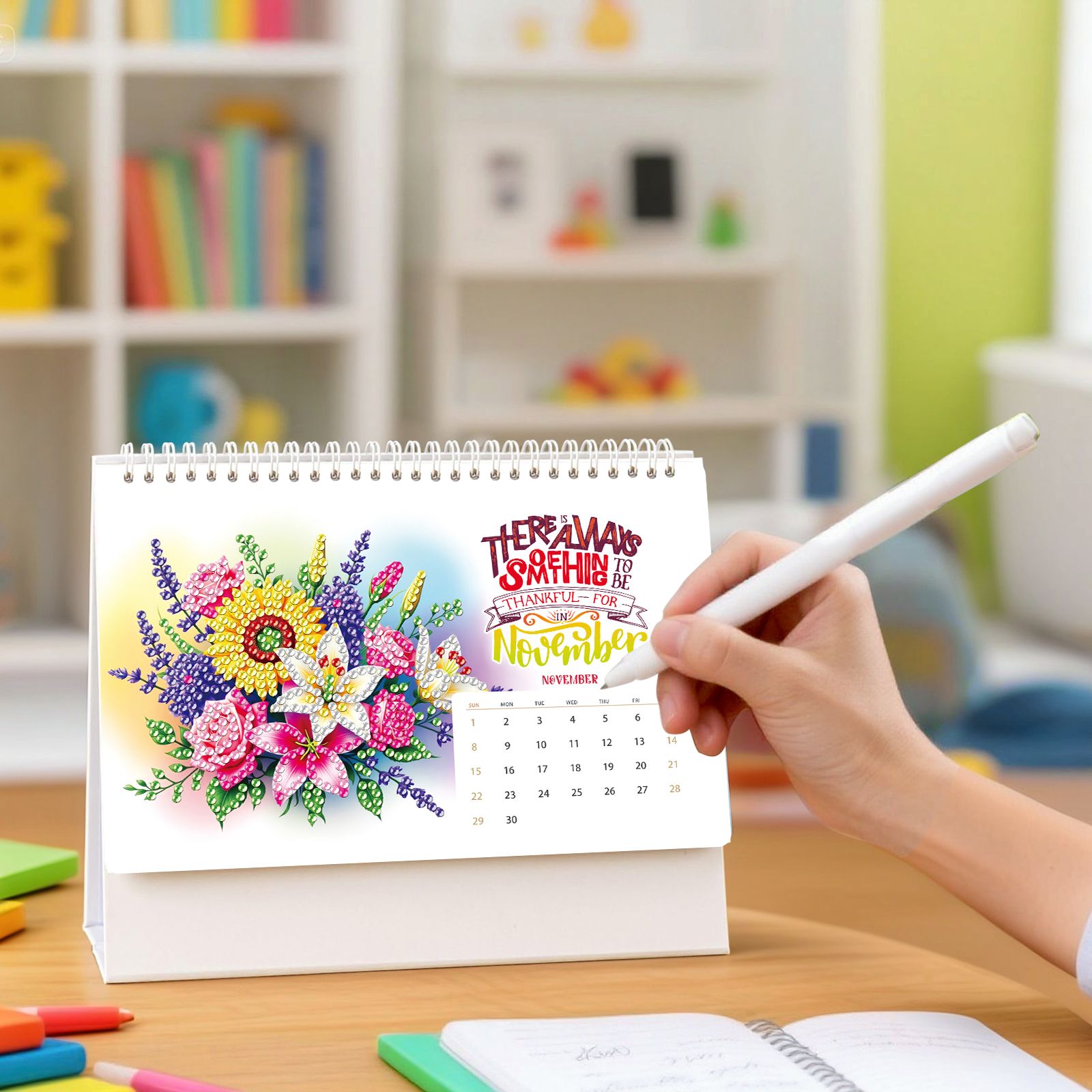 FLOPESN 2026 Desk Calendar DIY Diamond Painting Craft Kit, 7.68*6.69 in Paper Calendar with Special Drills for Home Office Decor-Butterfly