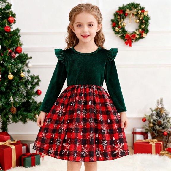 Little Toddler Dress Fun Print Tartan Pattern Design Ballet Tutu Formal Gown for Party Dress Set