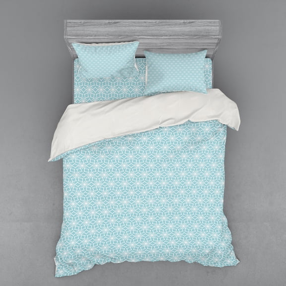 Ambesonne Vintage Bedding Set 4 Pcs, Geometrical Floral Motif, Queen, Pale Blue and Pearl