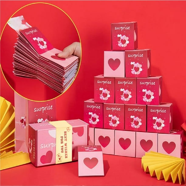 Set Up Sorpresa y Sobre Rojo Brillante, Experiencia Creativa y Desempaquetado, Sorpresas y Matrimonio y Cumpleaños, Regalo Romántico y Ocasiones Especiales, 16 Cajas y Bolsa y Caja de Regalo.