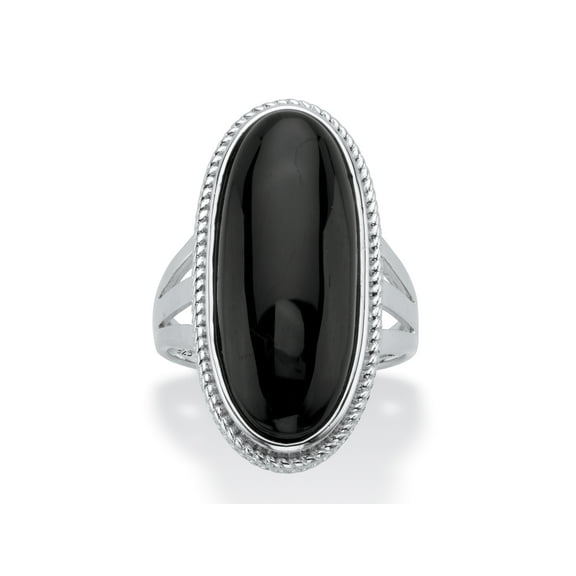 PalmBeach Jewelry Genuine Black Onyx Oval Cabochon Ring in Sterling Silver
