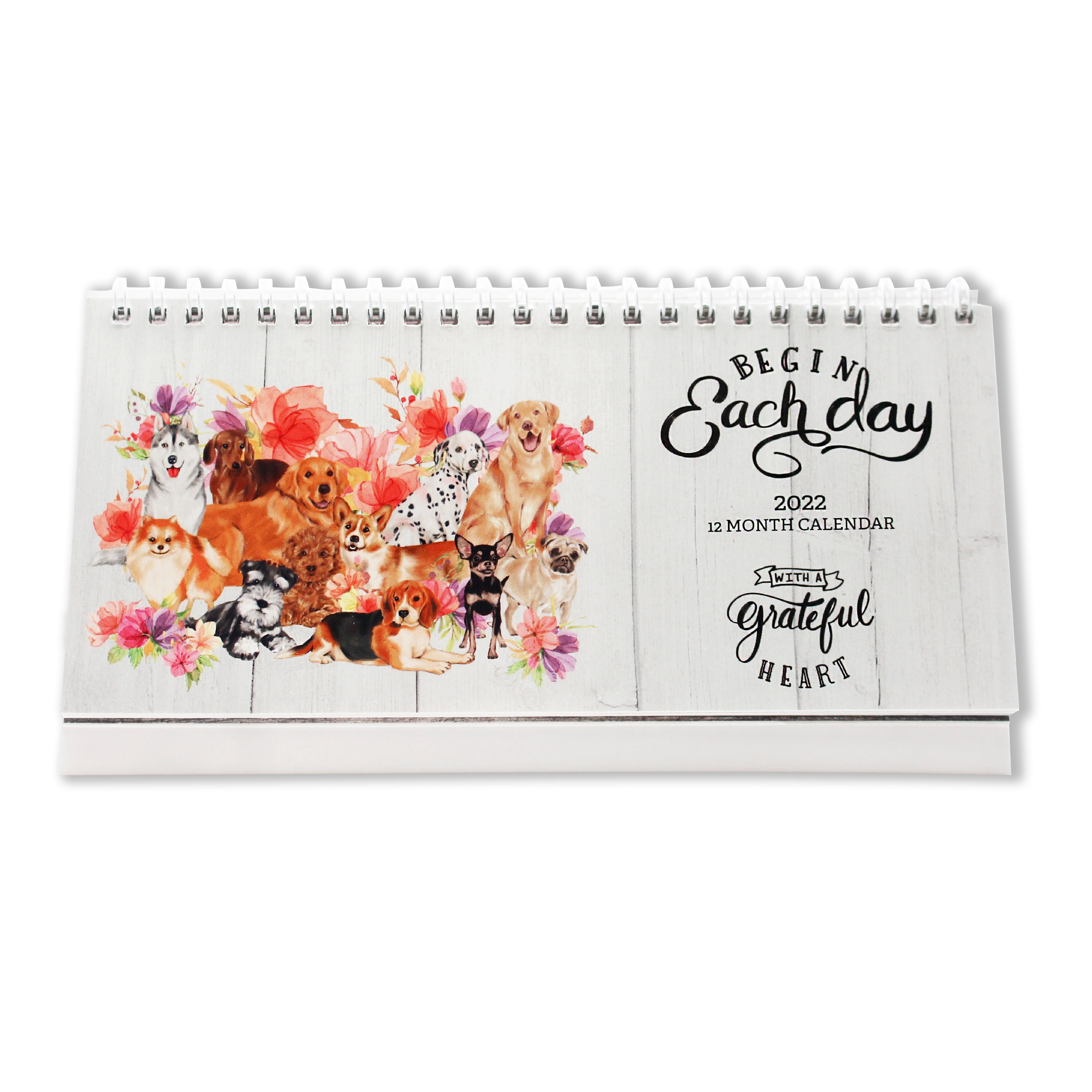 iARTidea 2022 Desk Calendar Dog and Floral Bloom Theme Stand Up