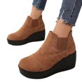 thumbnail image 6 of KANG Retro Suede Ankle Boots Slip On Round Toe Chunky Low Heel Platform Booties Comfort Casual Footwear For Daily Wear Brown 36, 6 of 9