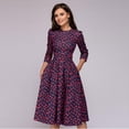 thumbnail image 2 of Robe d'Été Vintage pour Femme, Ligne A, Élégante, Imprimé Floral, Taille Haute, Manches Longues, Robe Soleil, Col Rond, Soirée, Grande Taille, 2 of 2