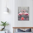thumbnail image 3 of COMIO Animal Canvas Wall Art Pink Flamingo family Painting Picture Animal Love Canvas Prints Pink and gray Artwork Stretched and Framed Living Room Bedroom Decor 12x16inch, 3 of 4