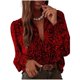 thumbnail image 3 of Camisa de Mujer con Botones, Larga, Cuello en V, Blusa de Trabajo, Blusa Elegante Informal con Estampado Floral Flor Roja XXL, 3 of 10
