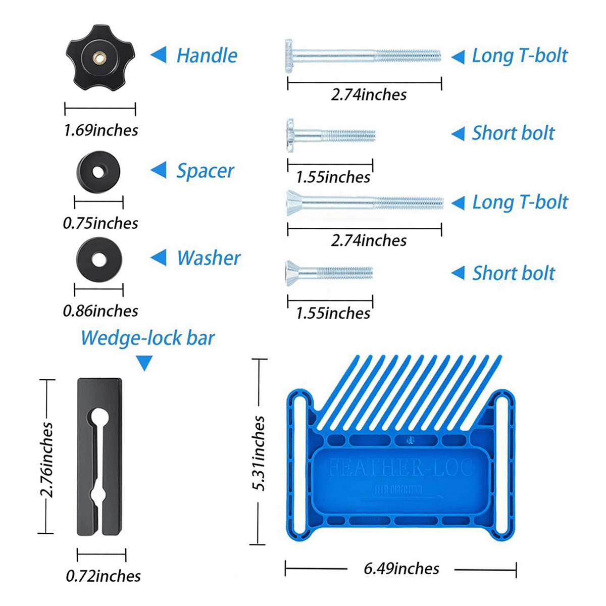 2X Upgraded Featherboard Device Stackable Board Fits Most Standard , T-Slots, T-Rails on Table Saws,Blue