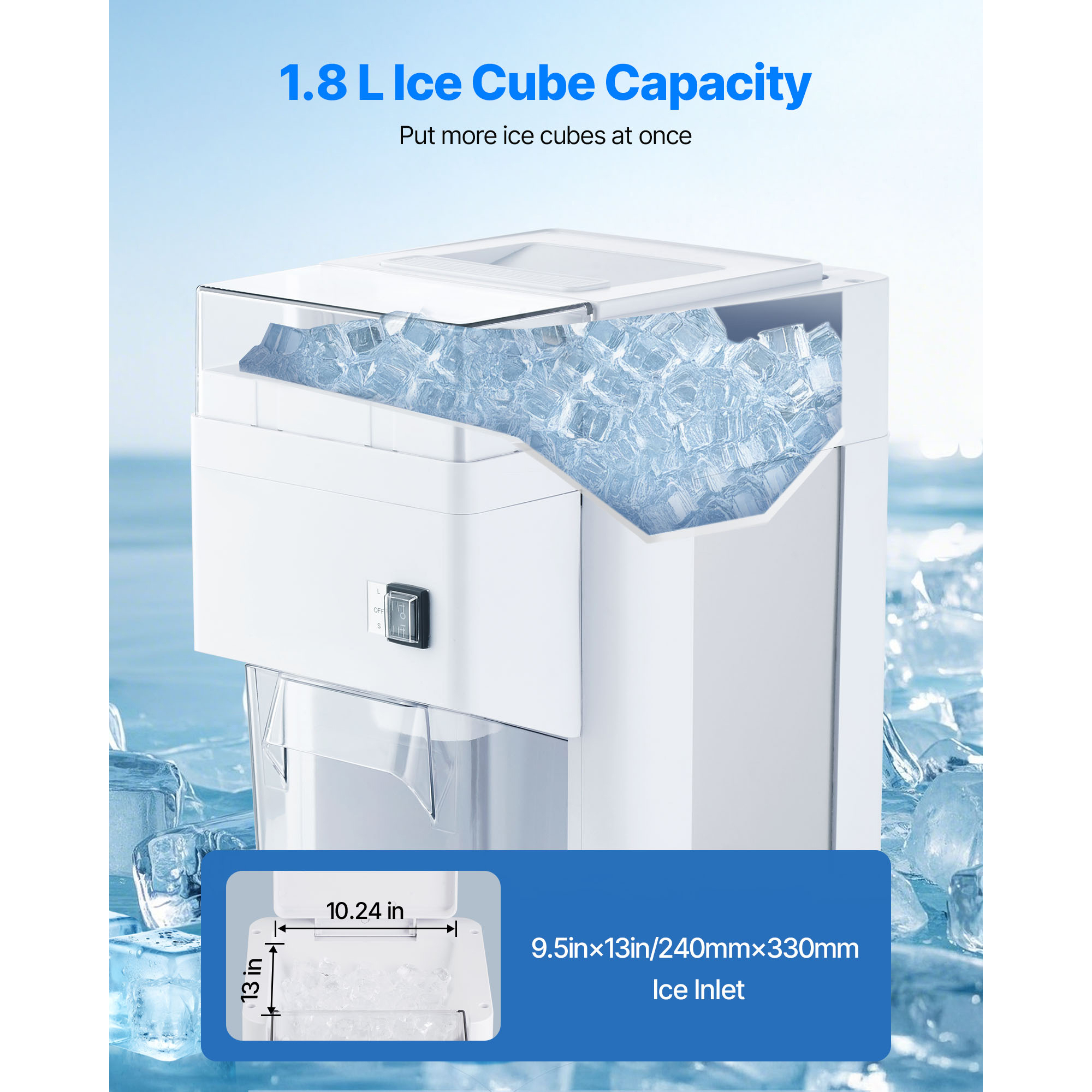 KFFKFF Commercial Ice Shaver Machine with 1.91QT/1.8L Capacity, Electric Ice Crusher Featuring 300W Motor and Stainless Steel Blades, Ideal for Bar Use, Seafood Storage, and Home Gatherings, White