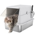 thumbnail image 1 of PawHut Bac à Litière pour Chat TG en Acier Inoxydable pour Grands Chats avec Couvercle Rabattable, 1 of 10