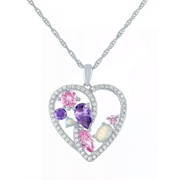Ladies Brilliance Fine Jewelry Sterling SIlver Plated Simulated Gemstones & CZ Love Pendant, 18"
