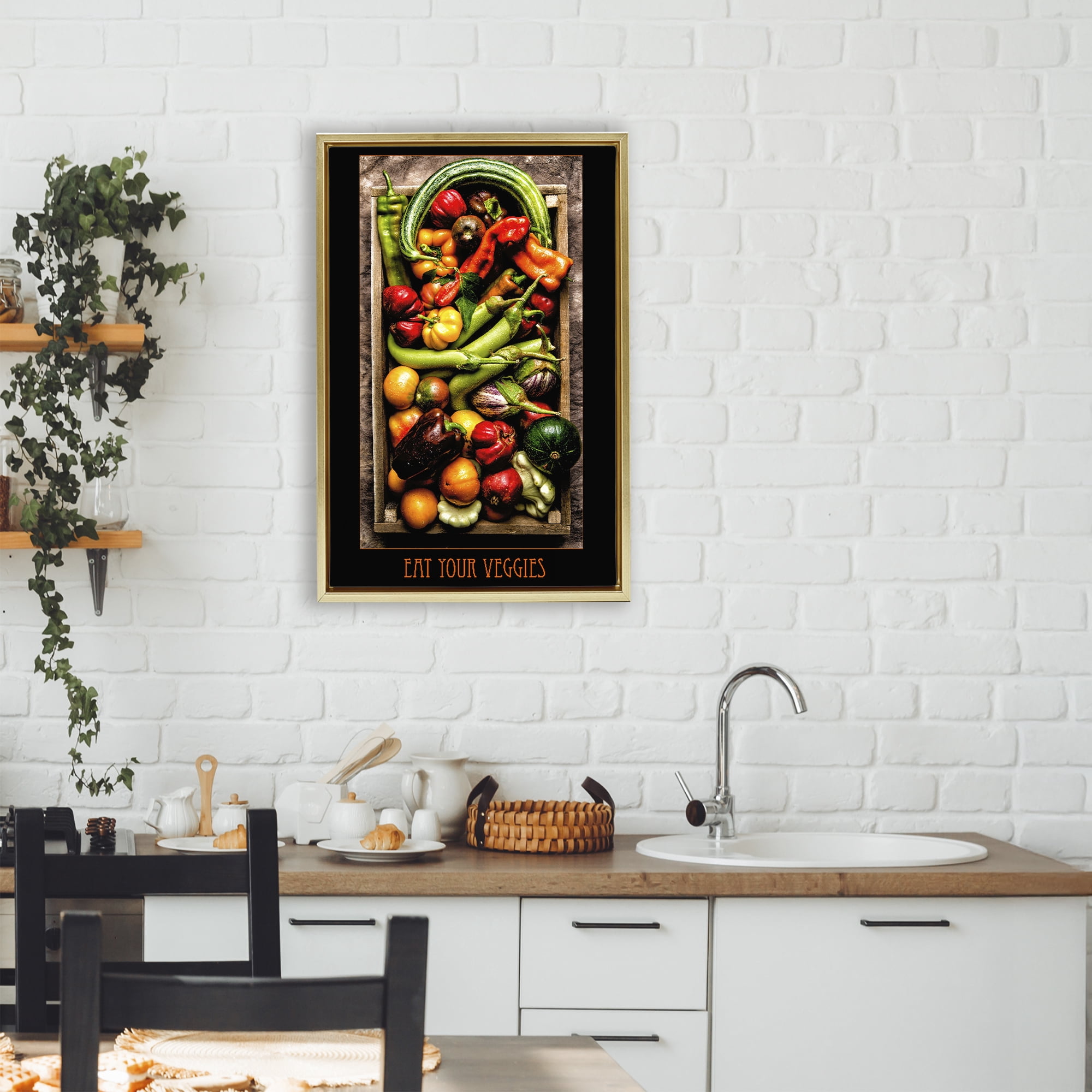 Stupell Industries Eat Your Veggies Vibrant Harvest Gold Framed Floater Canvas Wall Art, design by Carl Kravats