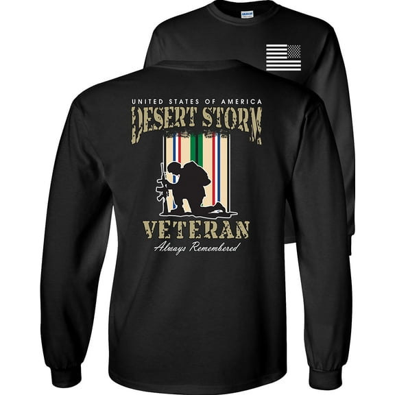 Fair Game Proud Veteran Desert Storm Always Remember Long Sleeve Shirt-Black-Small