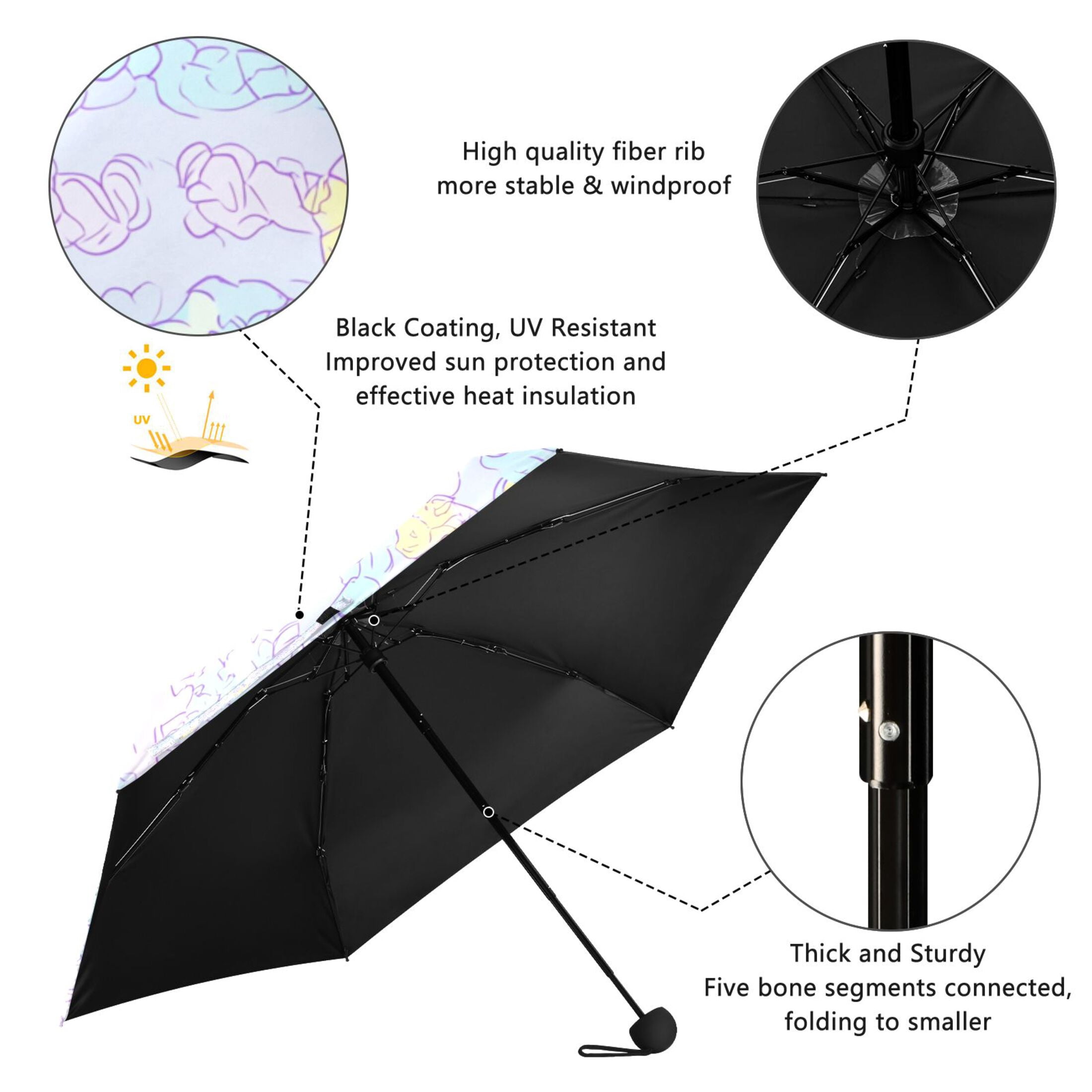 Pastel Clouds Design Umbrellas for Sun Auto Open Close UV50+ Waterproof 5-Fold Compact Fiberglass Frame