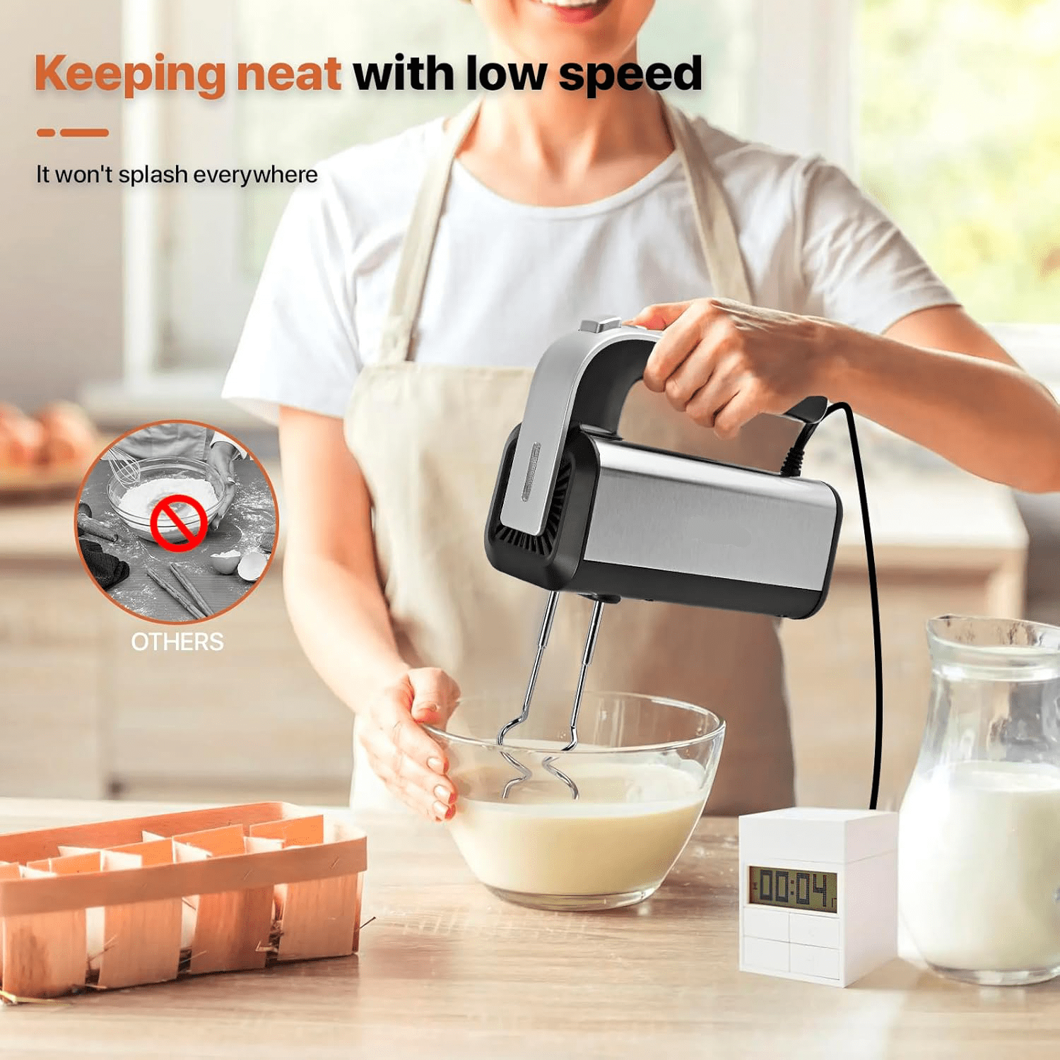 5-Speed Electric Hand Mixer with Whisk, Traditional Beaters, Dough stick, 300 Watts, for Baking & Cooking, Black