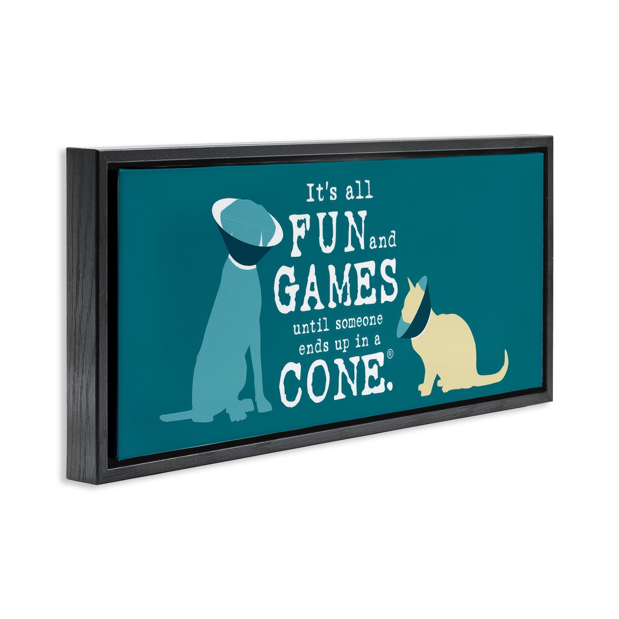 Stupell Industries Funny Cat & Dog Cone Animals Painting Black Floater Framed Canvas Art Print Wall Art, 31 x 14