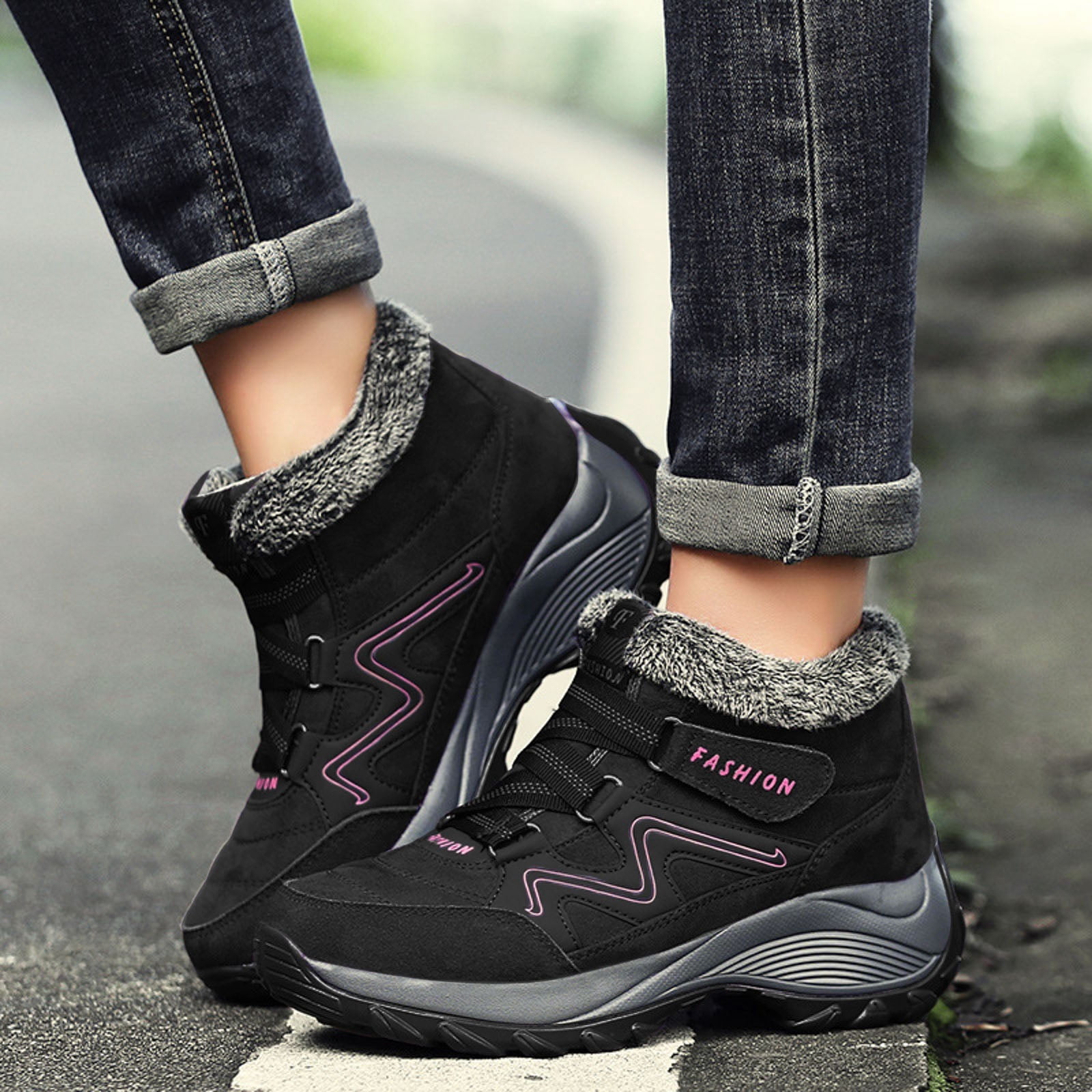 CAICJ98 Women Boots Winter Non Slip Ankle Booties Outdoor Hiking Boots for Women Waterproof Winter Boots for Women (Black,Size 6)