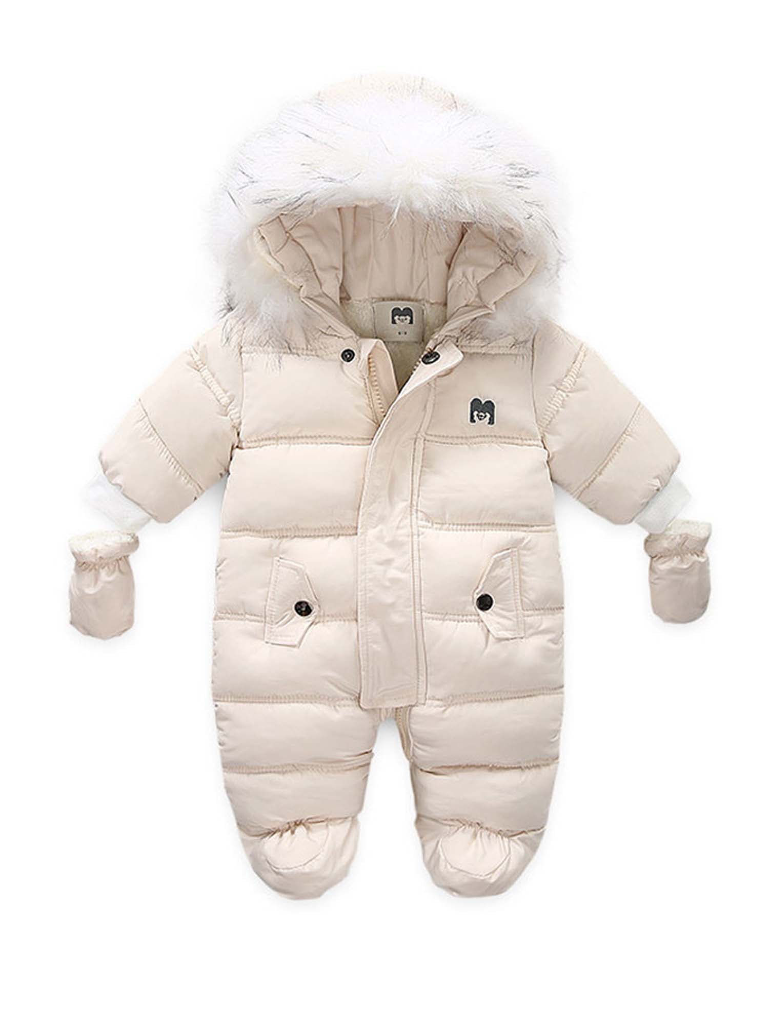 BABY GIRLS PADDED SNOWSUIT ALL IN ONE OUTDOOR COAT MITTS FEET THICK PRAMSUIT NEW 