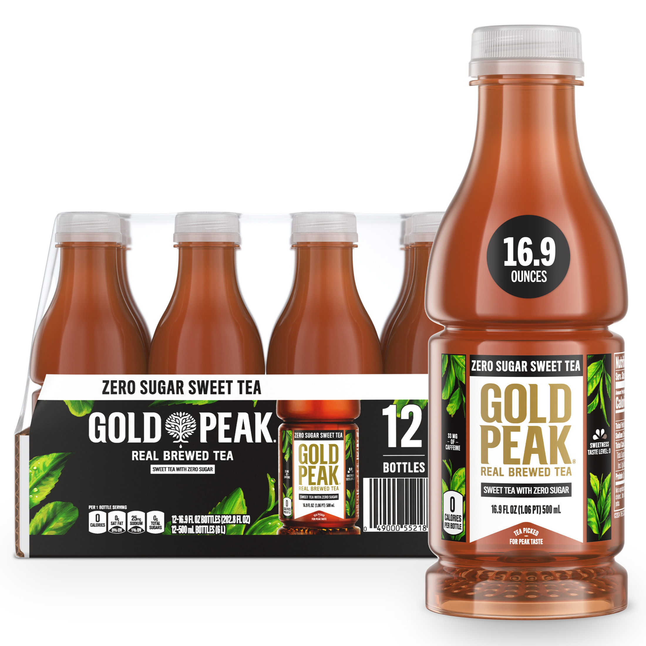Gold Peak Iced Tea, Zero Sugar Sweet Tea Bottles, 16.9 fl oz, 12 Pack