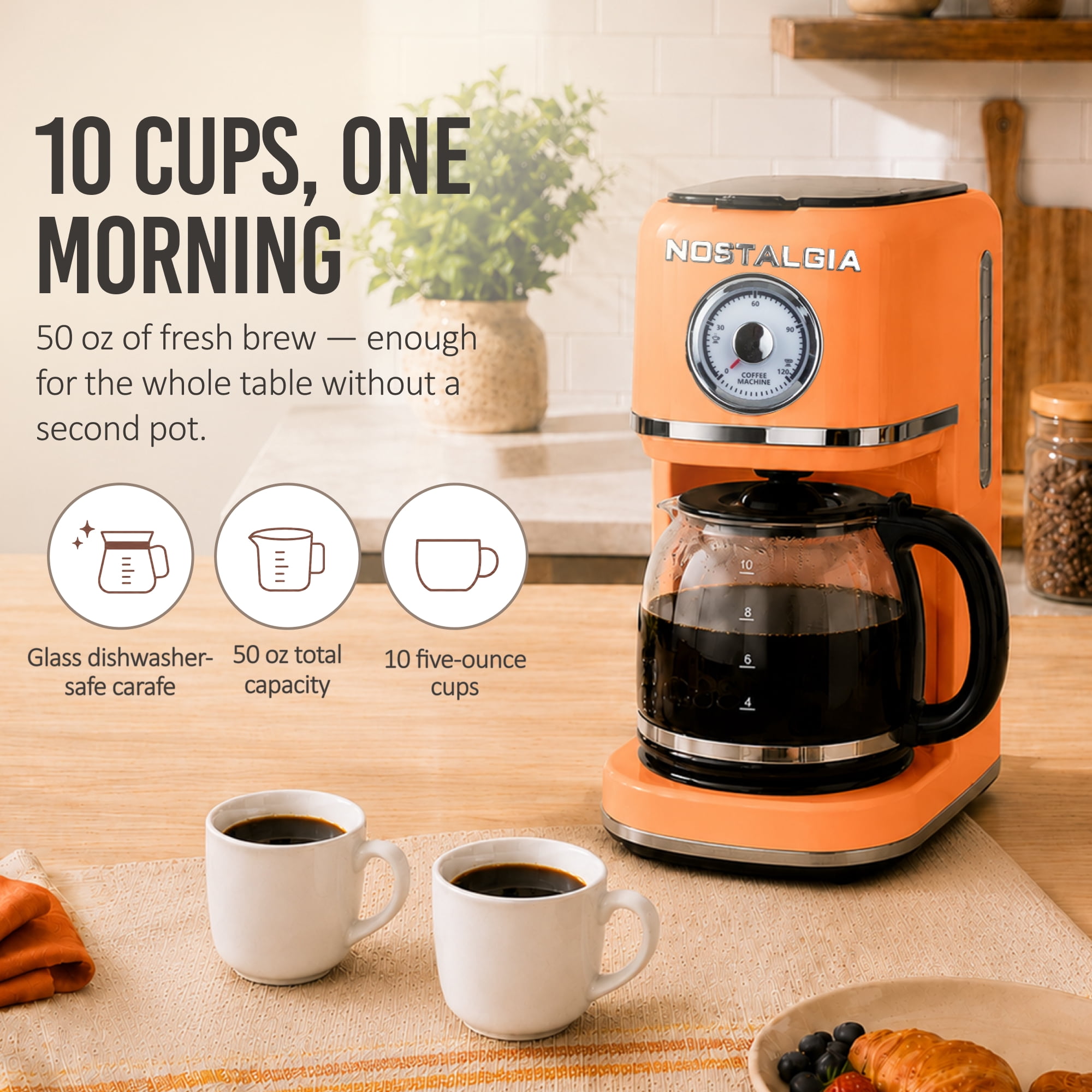 Nostalgia, Retro Coffee Maker, 10-Cup, Black with Reusable Filter