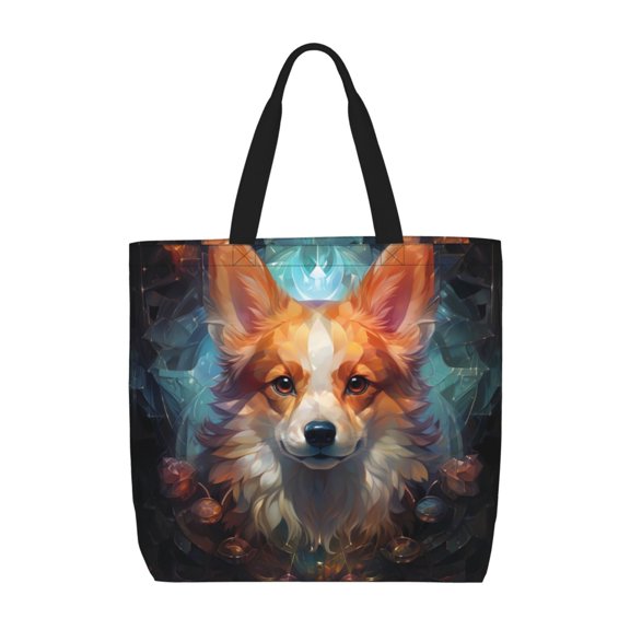 Hirioo Cartoon Pattern Corgi for Tote Bag for Women, Quilted Shoulder Bag with Zipper, Large Capacity Handbags for Casual, Travel, Work