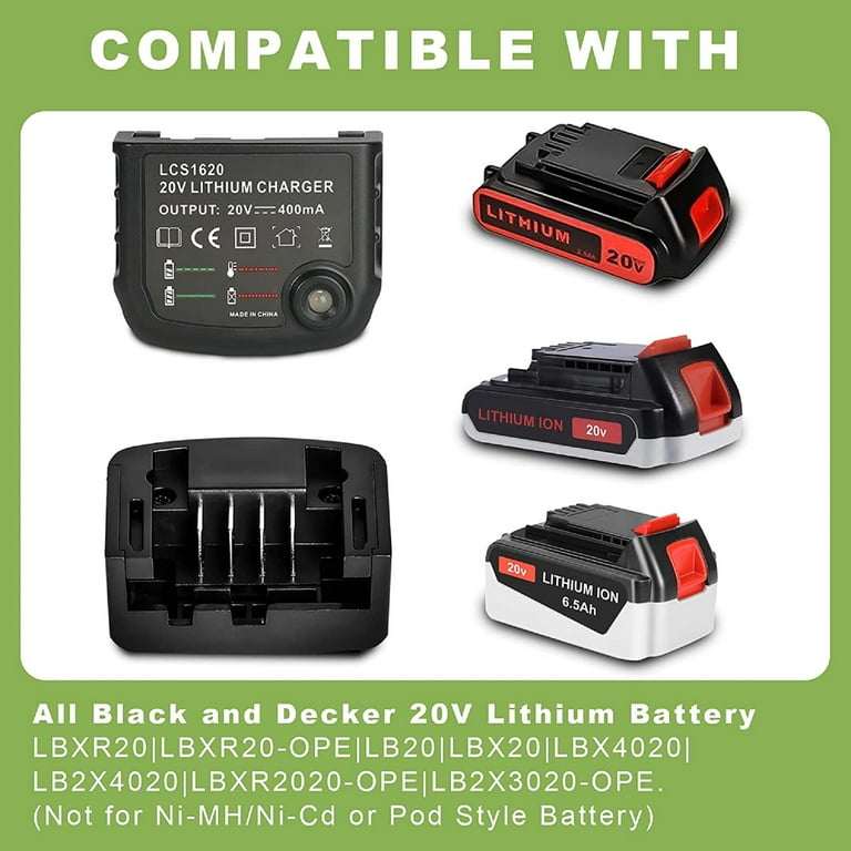 Charger Compatible with Black and Decker 20V Lithium Battery LBXR20  LBXR2030 LB2X4020 Compatible with Porter Cable 20V Lithium Battery PCC680L  PCC681L