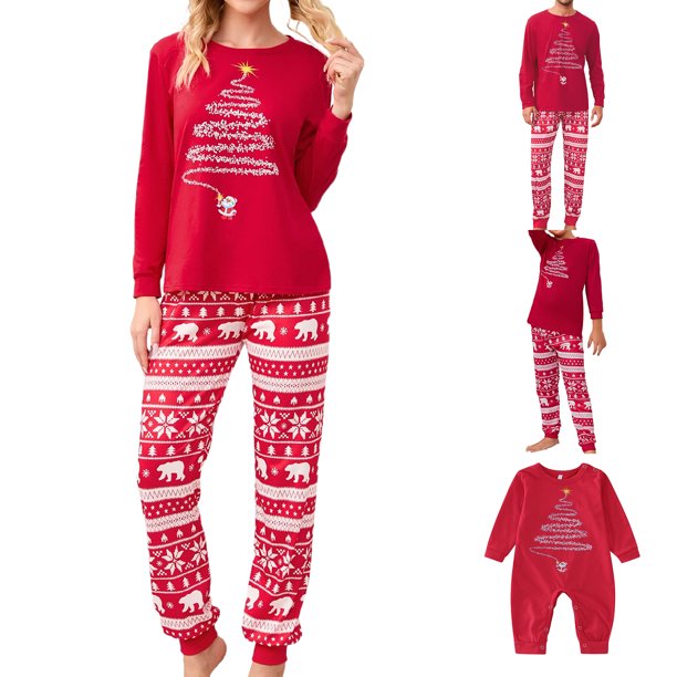 Vestido Rojo Para Padres E Hijos Conjunto de pijama familiar de 2 piezas Conjunto de ropa de dormir de estilo navideño con estampado de árbol informal Ygjytge Mamá Roja L para Mujer