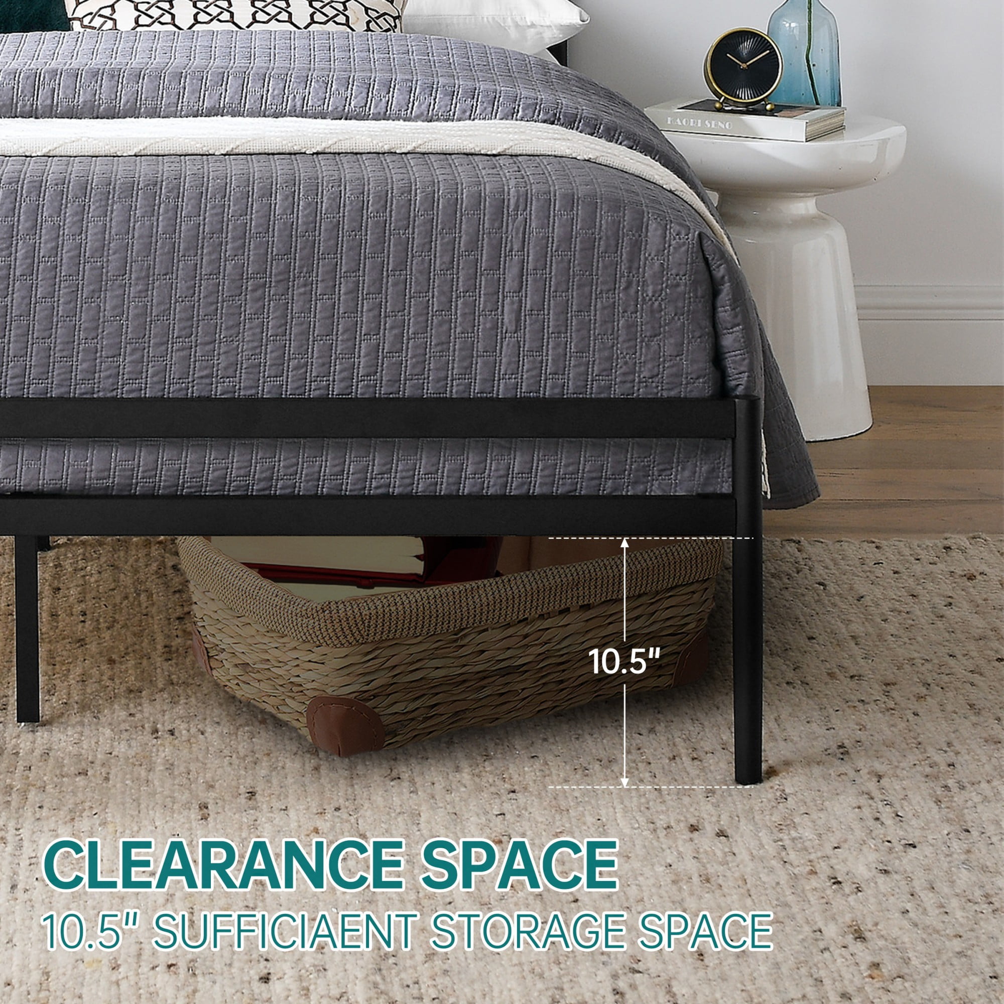 Gewnee Green Full Size Upholstered Platform Bed Frame Velvet Headboard Metal Frame Wood Slat Support No Box Spring Required for Bedroom