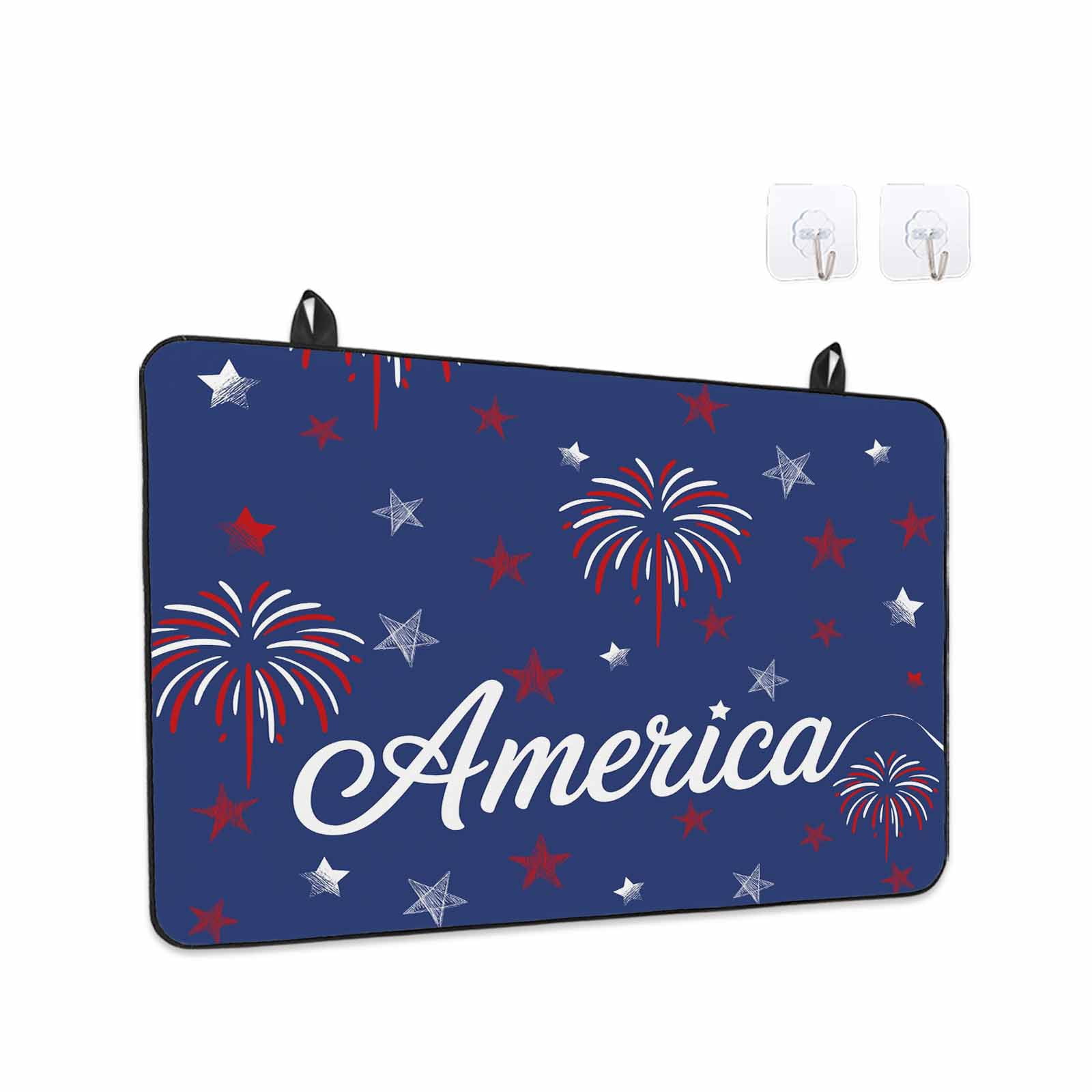 American Independence Day Stove Top Cover for Electric Stove, Heat-proof & Non Slip Glass Top Stove Cover Protector, Red Blue Fireworks Retro Stars Kitchen Flat Cooktop Rubber Mat 24x21 Inches