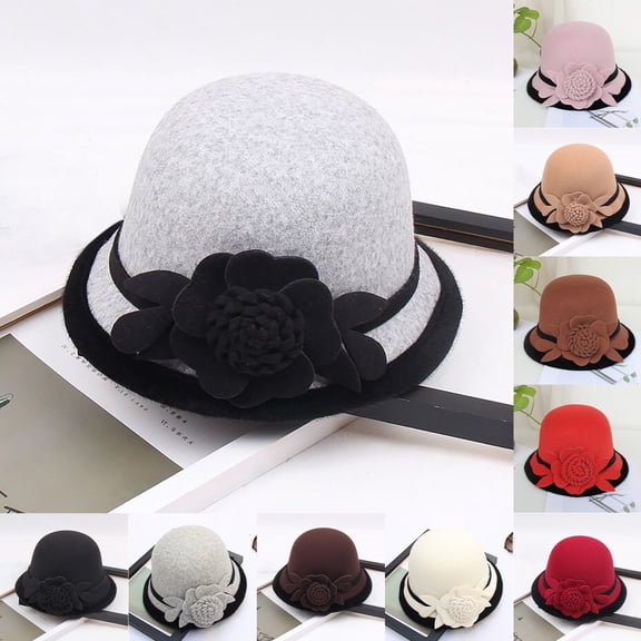 Women's Autumn Winter Floral Round Top Fisherman Bucket Hat Small Brim Cap