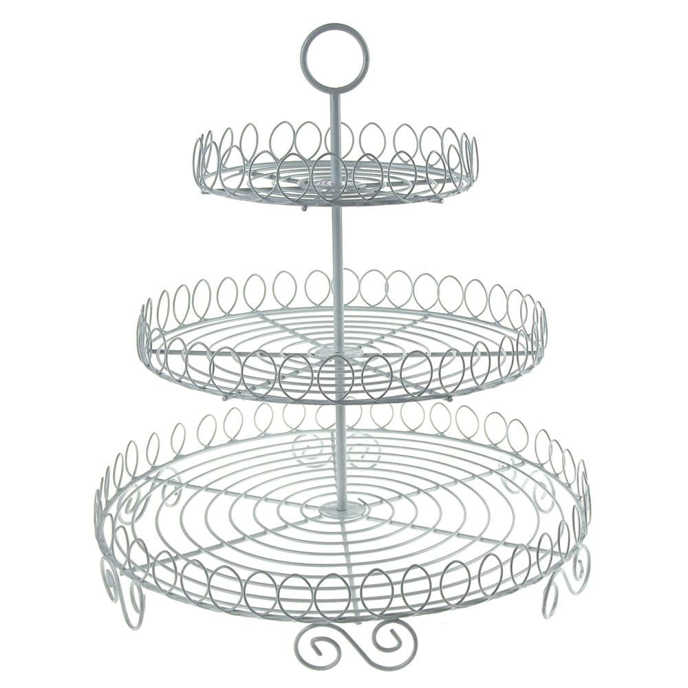 Round Metal Wire Cupcake Holder, 3tier, 13Inch, White